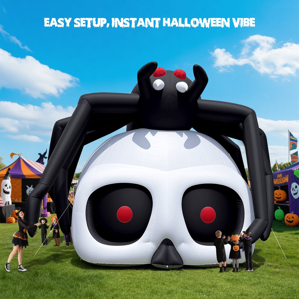 Wellcomer 20ft Giant Inflatable Spider-Skull with Blower - Halloween Outdoor Decor