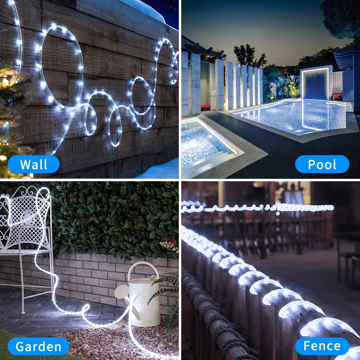 98FT 300 LED Solar Rope Lights, Multi‑Color 8 Lighting Modes, Solar Powered String Lights with 800mAh Battery & Removable Solar Panel, Outdoor Decor Light for Patio, Porch, Camping, Holiday Party