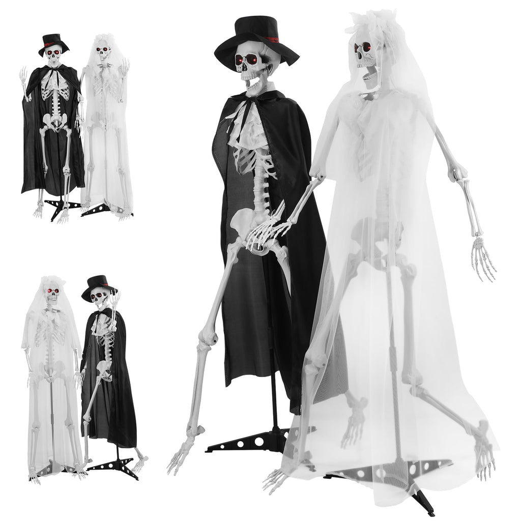 Thehsnt 65" Posable Skeleton Couple - Life Size Halloween Bride & Groom with Movable Joints