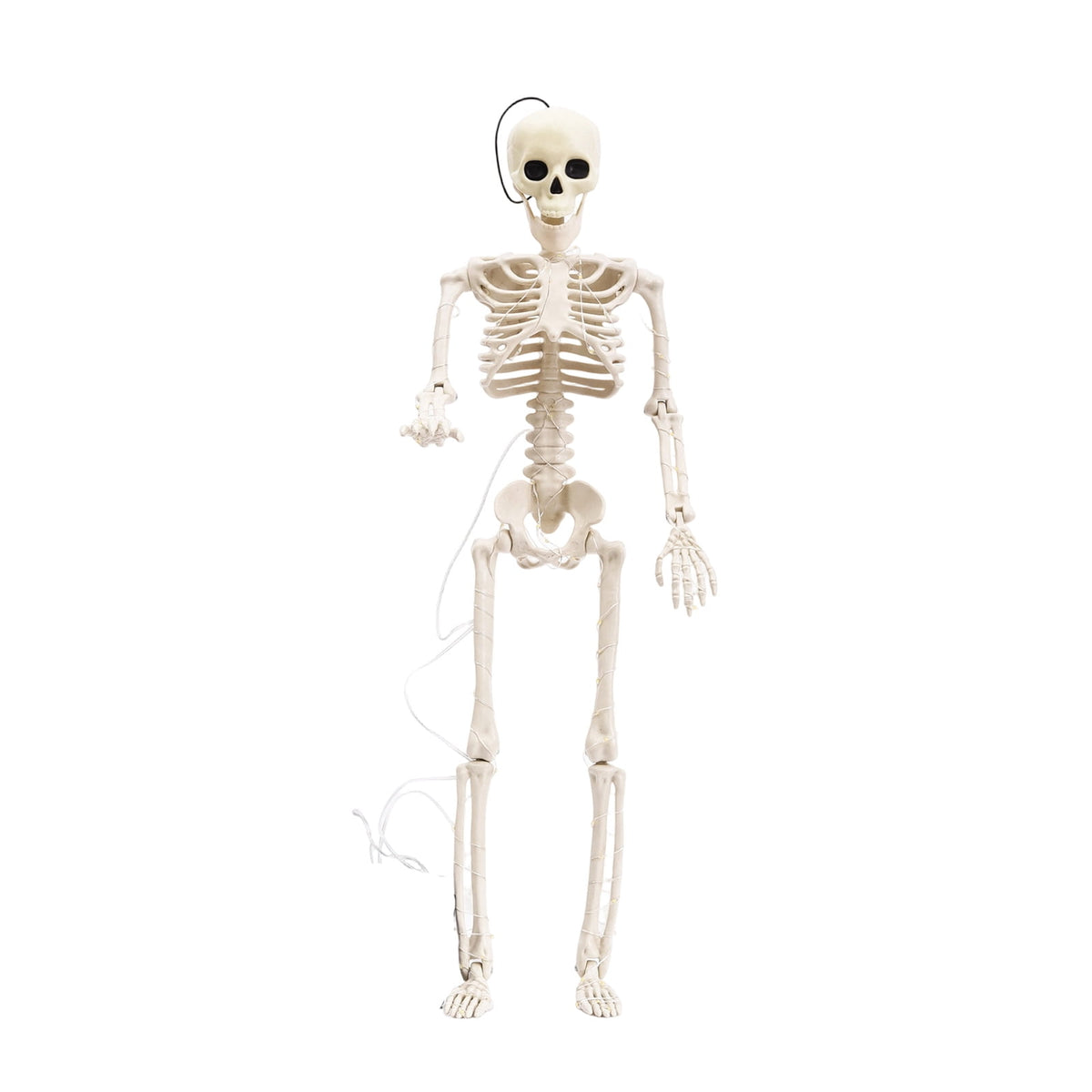 Halloween Light-Up Hanging Skeleton with Warm LED String Lights, 40" Glowing Full Body Plastic Skeleton Ornament with Movable Joints, Indoor Outdoor Halloween Porch Wall Party Decor