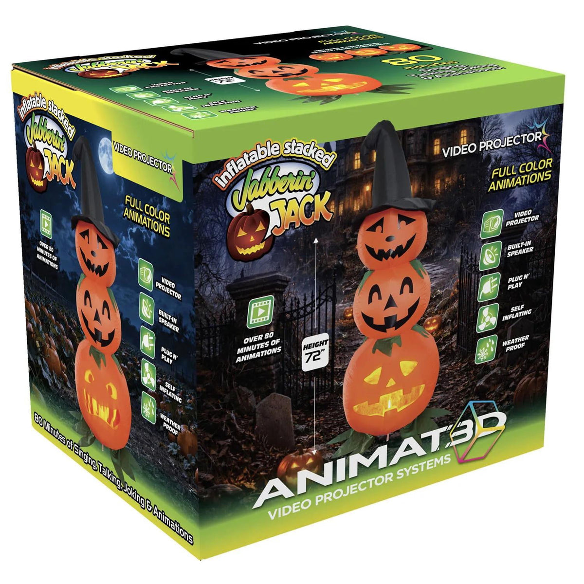 Morris Costumes MS00107 ANIMAT3D Inflatable Stacked Jabberin' Jack Animated Light-up Jack-O'-Lanterns Outdoor Halloween Decoration