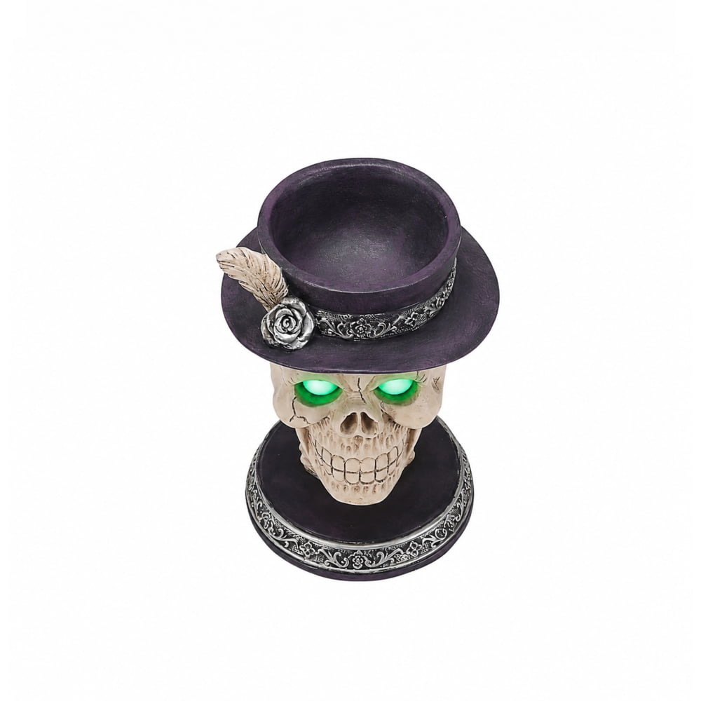 Halloween Skeleton Butler Floor Statue with Serving Tray & Black Cat, Resin Gothic Home Decor for Entryway Porch Living Room