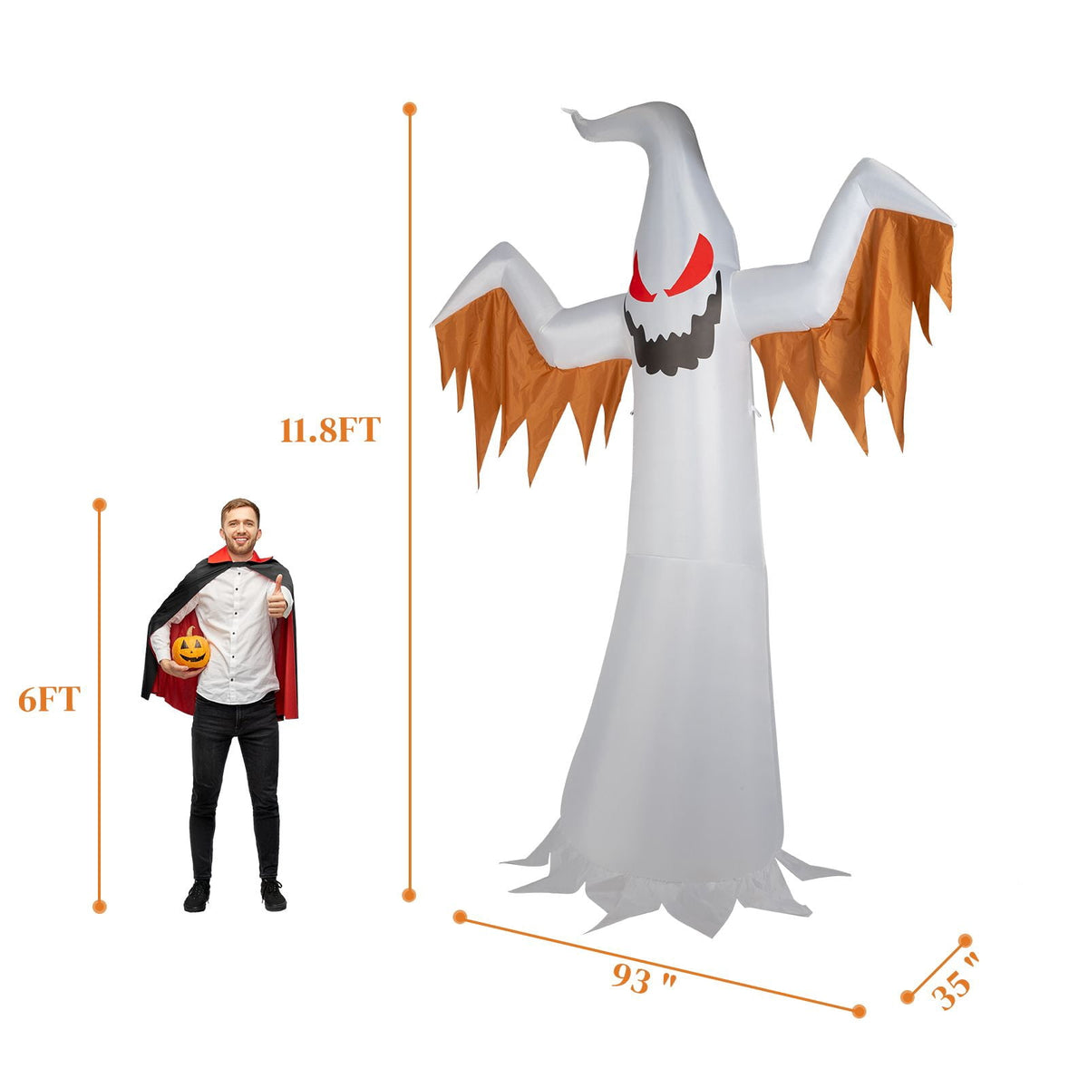 12FT Inflatable Scary Ghost with Flames and Flashing Red Eyes LED Lights for Halloween Yard Decor