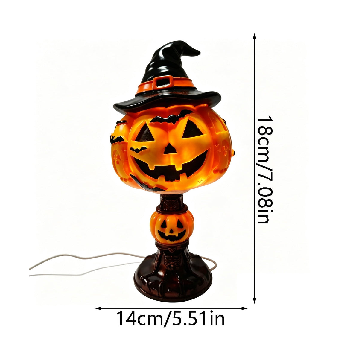 AZXY Halloween Stacked Lighted Pumpkin Figurine, Skeleton Cut‑Out Pumpkin Lamp, Spooky Holiday Floor Ornament, Halloween Yard Party Decoration for Porch Yard Living Room Use