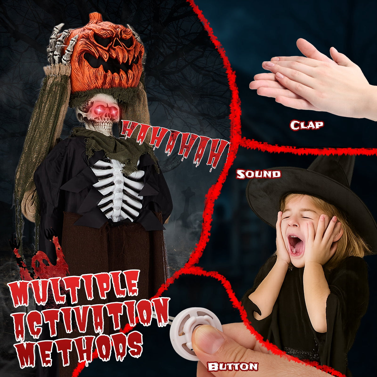 6ft Ghost with The Pumpkin Head Halloween Animated Animatronic Decoration w/ Pre-Recorded Screaming Ktaxon