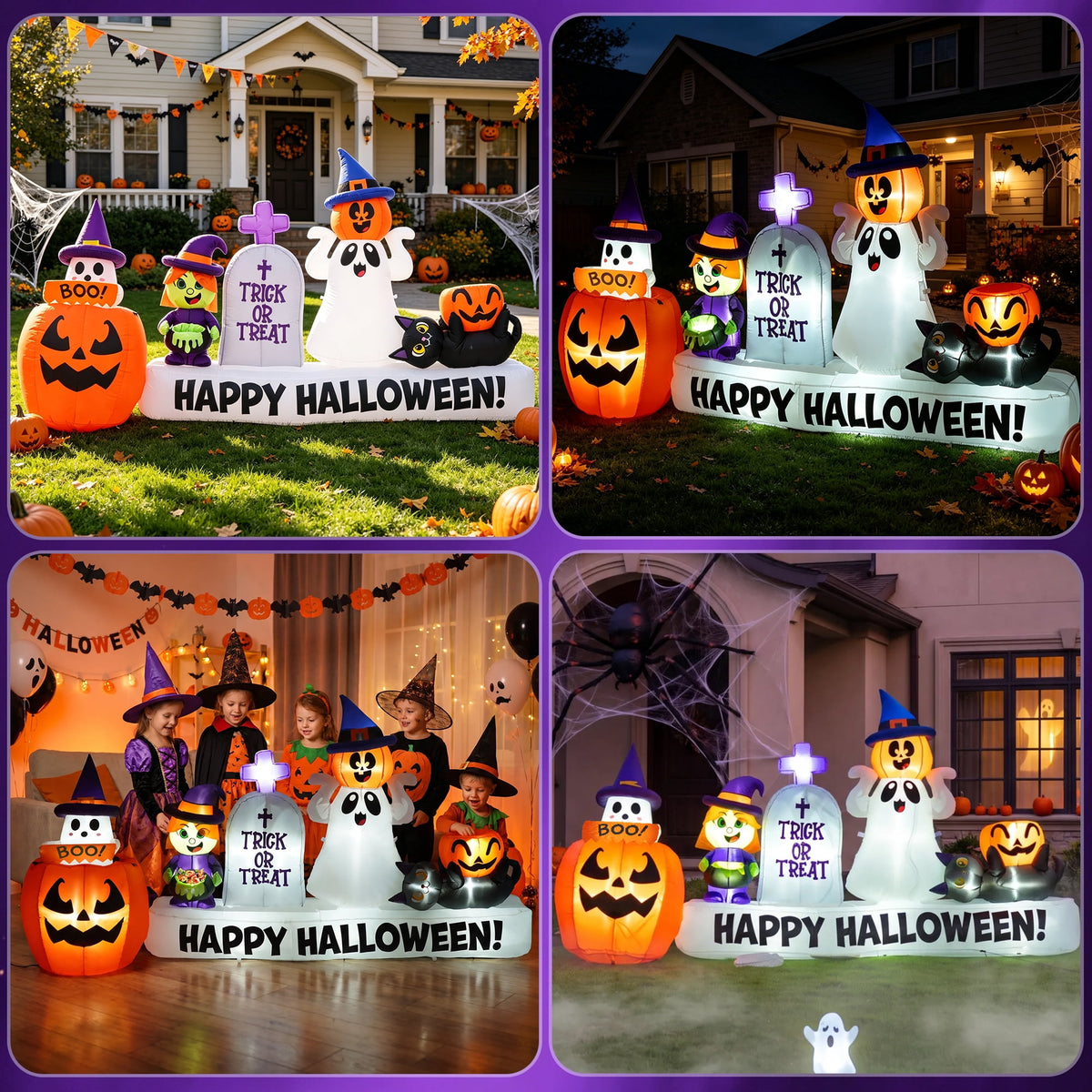 BSHAPPLUS® 9 ft Halloween Pumpkin UFO Inflatable,Walk-in Inflatable Yard Decor with Levitating Cow,Built-in LED Lights,Outdoor Blow up Decor for Lawn Garden Party,19.7ft Extra-Long Power Cord