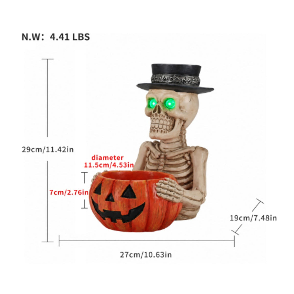SpookHaven Halloween Jack‑O‑Lantern Pumpkin Mist Sprayer Figurine, LED Light‑Up Fogger with Witch Hat & Skull Decoration, Spooky Ornament for Tabletop Entryway Halloween Party Home Decor