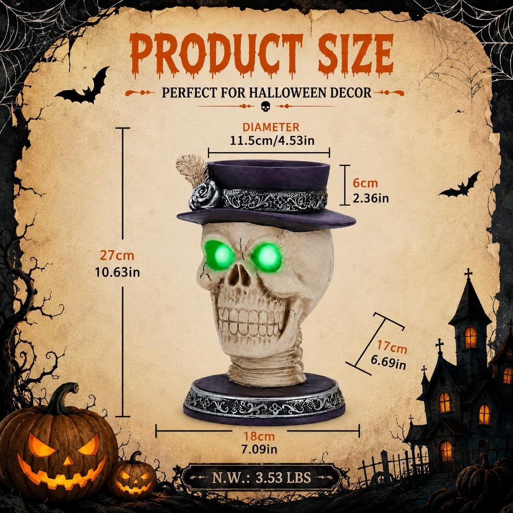 Halloween Ghost Statue with LED Glowing Eyes, Resin Ghost Figurine Tabletop Decor for Indoor Home, Mantel, Shelf, Entryway and Halloween Party Display