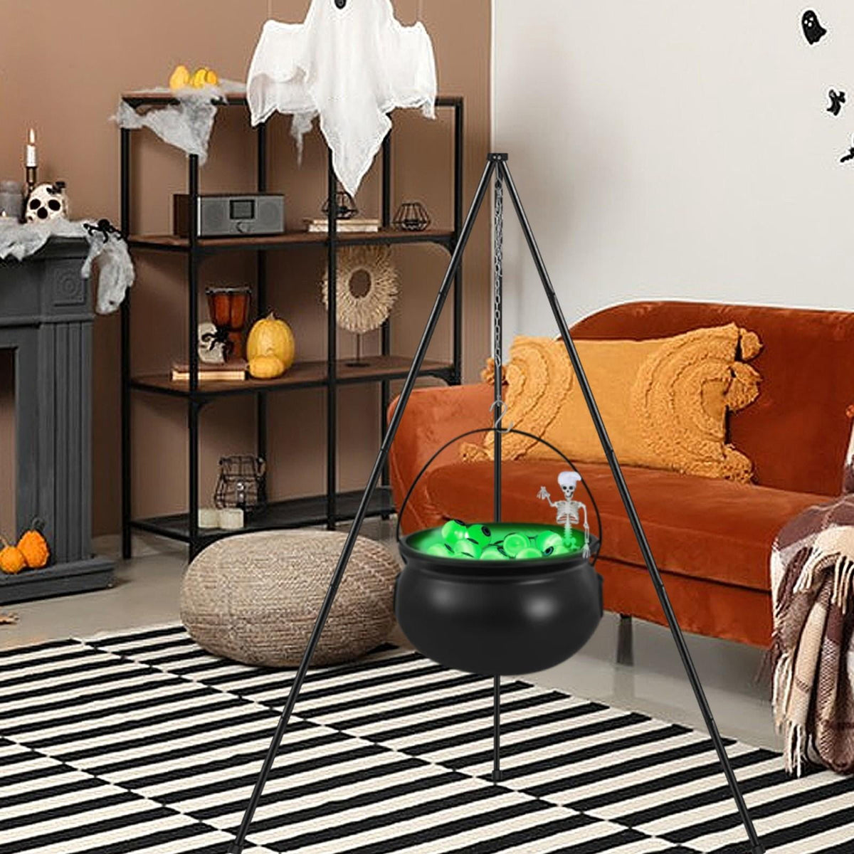 Halloween Decorations Outdoor Witch Cauldron Tripod with String Light Skeleton Eyeball Lights for Yard Lawn Garden Halloween Party Decor
