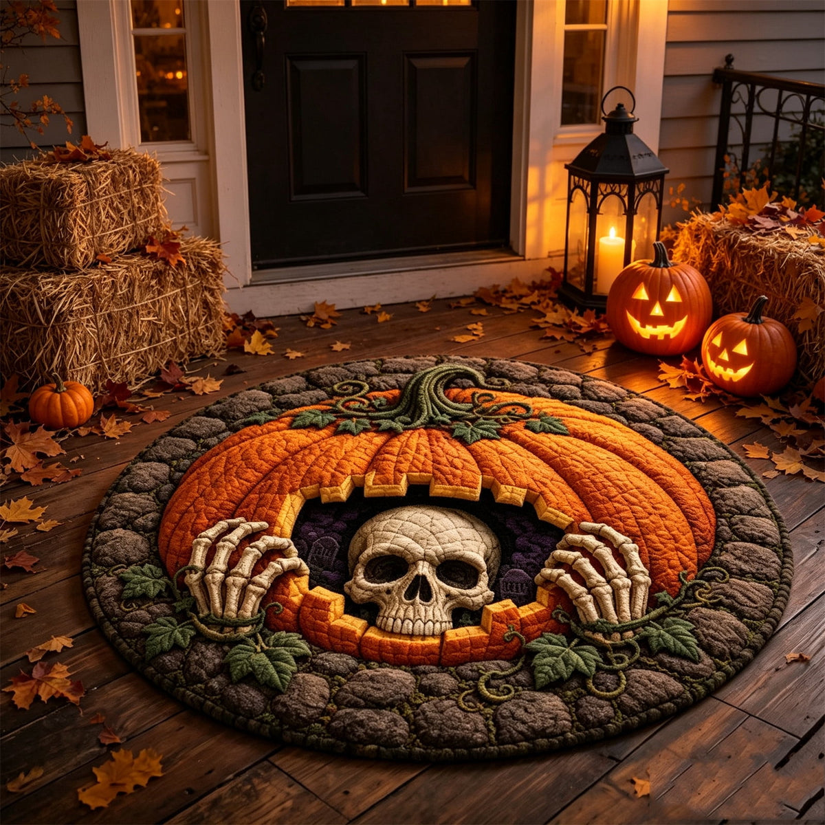 ZJNGJC 3D Circular Halloween Doormat Whimsy Charm Decoration For Indoor Space Weird Themed Entryway Rug D