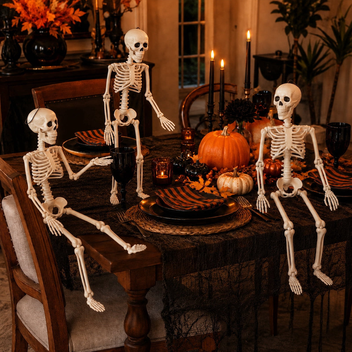 THE BRIVE 5.4ft Life Size Poseable Halloween Skeleton, Movable Joint Plastic Prop for Yard Porch Party Decor