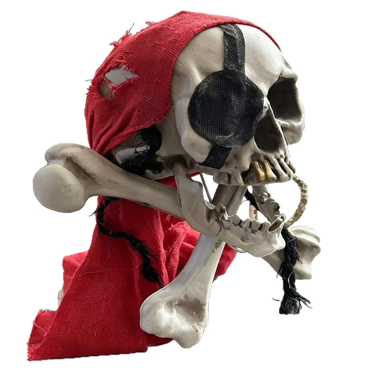 Halloween Pirate Resin Figurine 7.9 Inch - Skull Skeleton Tabletop Decor with Tricorn Hat for Mantel Shelf Party Centerpiece Home Accent