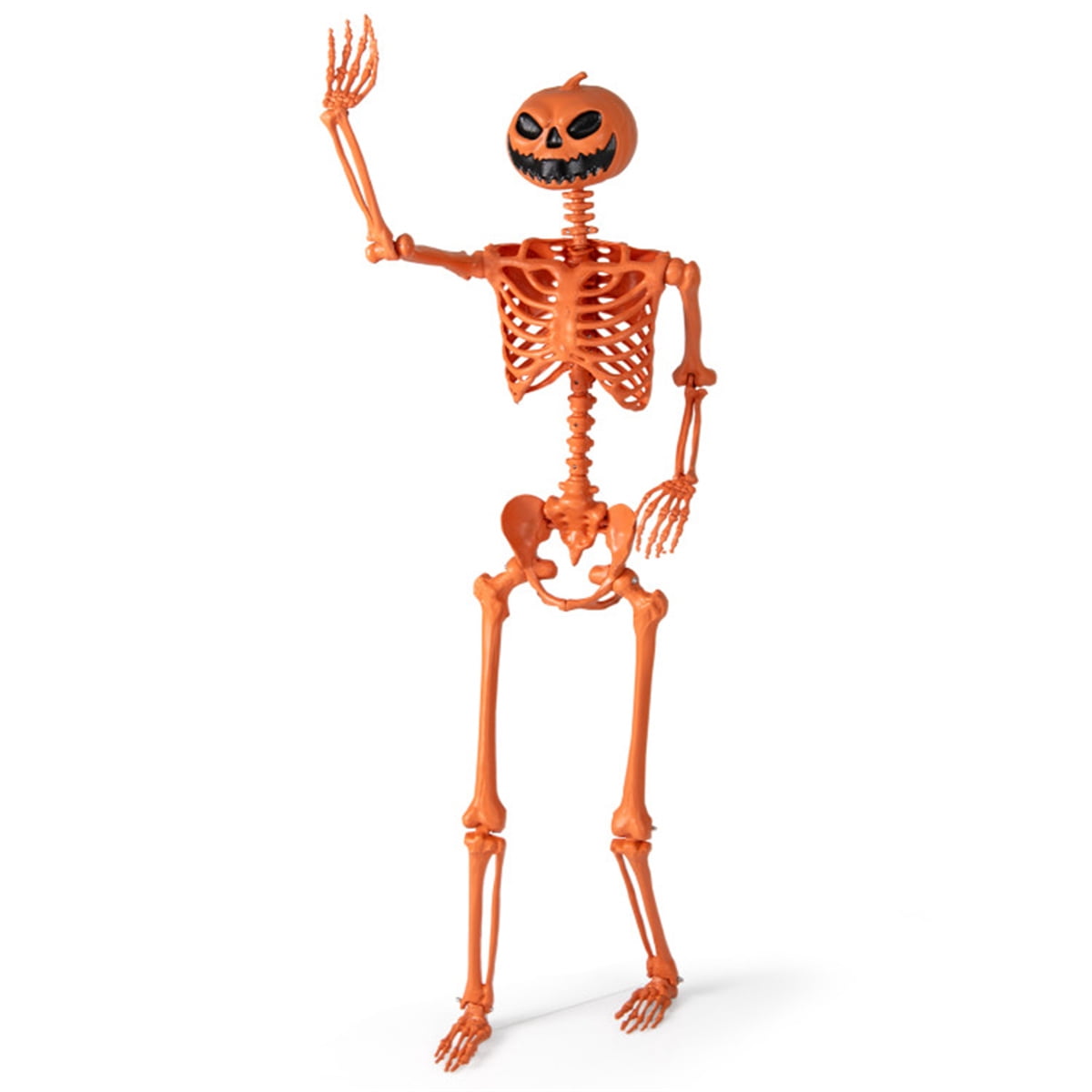 5.5ft Life-Size Halloween Skeleton with Pumpkin Head, Orange, PP+PE Material