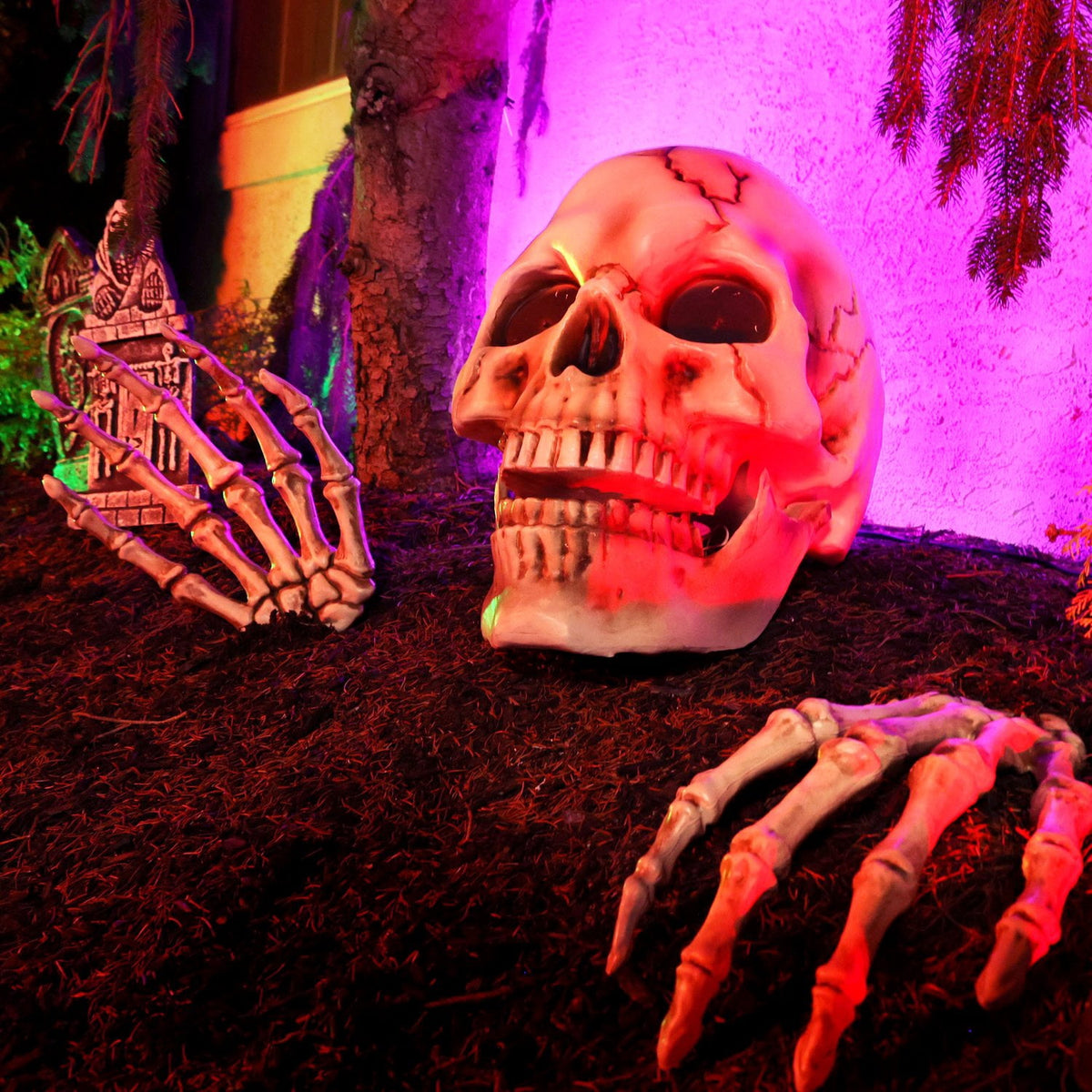 Haunted Hill Farm Halloween Decoration Giant Talking Skeleton with Hands Red 1.3-Ft.