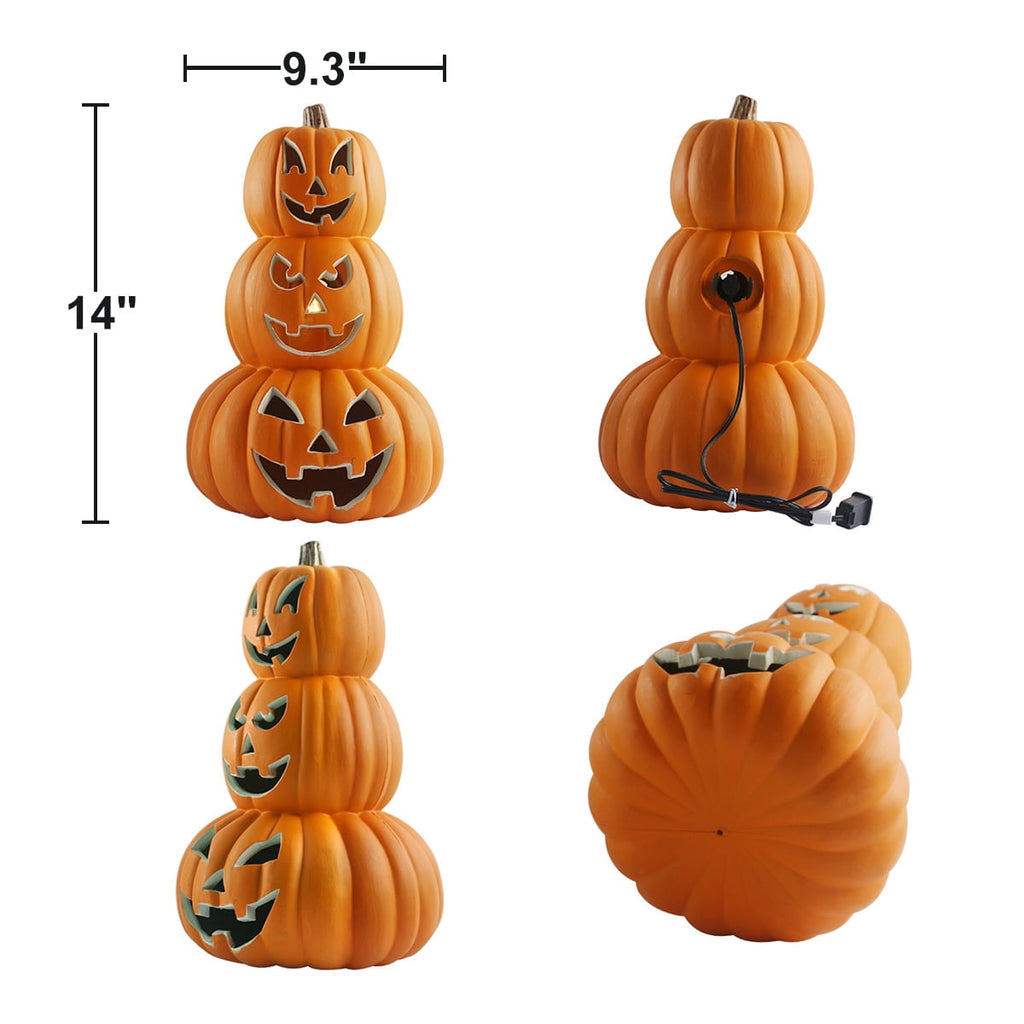 3-Pack Jack O' Lantern LED Lighted Pumpkins for Halloween, 10", 15", and 16" sizes for indoor/outdoor decor.
