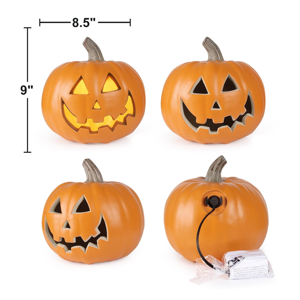 Gamexcel 2-Pack Lighted Jack O Lantern Pumpkins, 20 in and 10 in Pre-Lit LED Halloween Decorations for Porch, Yard and Indoor Outdoor Use