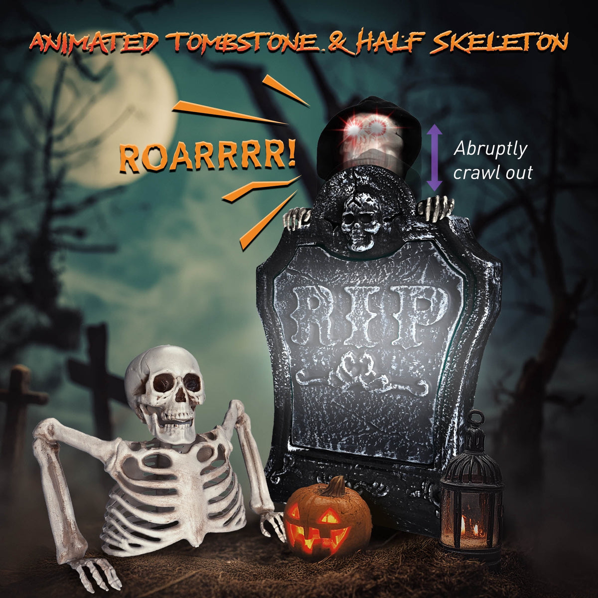 Yescom 15" Animated Halloween Tombstone & Half Skeleton with 8" Crawling Baby Zombie 2026
