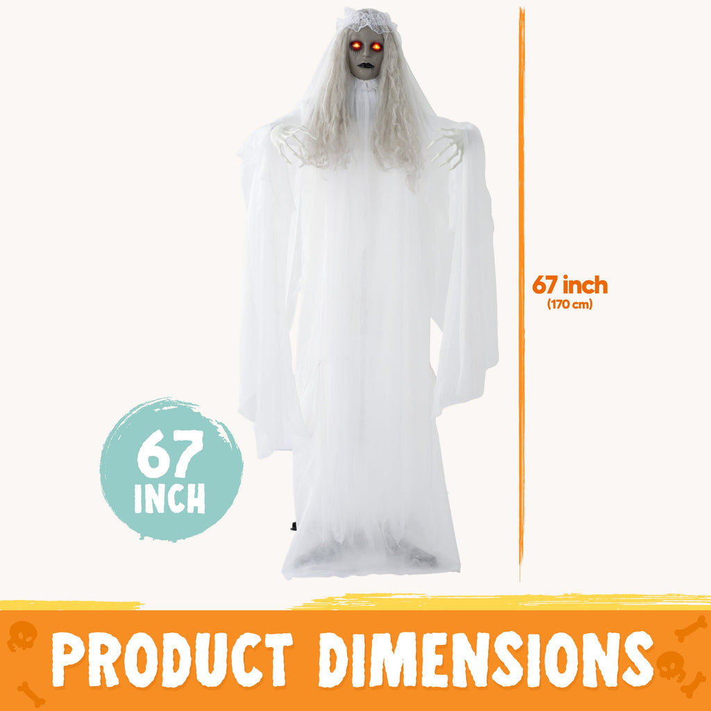 Joyfy 67"(5.6ft) Standing Grim Reaper with Chain, Large Halloween Decorations Outdoor, Life Size Animatronics Skelton, Sound-Actived Party Decor with Creepy Sound & LED Eyes, Scary Haunted House Prop