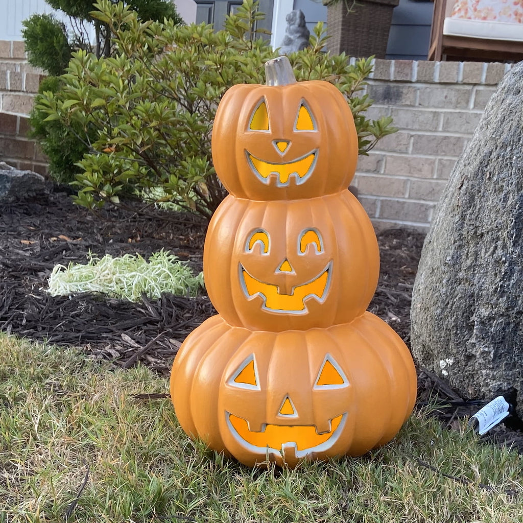 Gamexcel 10" + 14" Pre-Lit Jack O'Lanterns - Indoor/Outdoor Halloween Decorations for Party & Home, Lighted Pumpkin, 2 Pack, Orange
