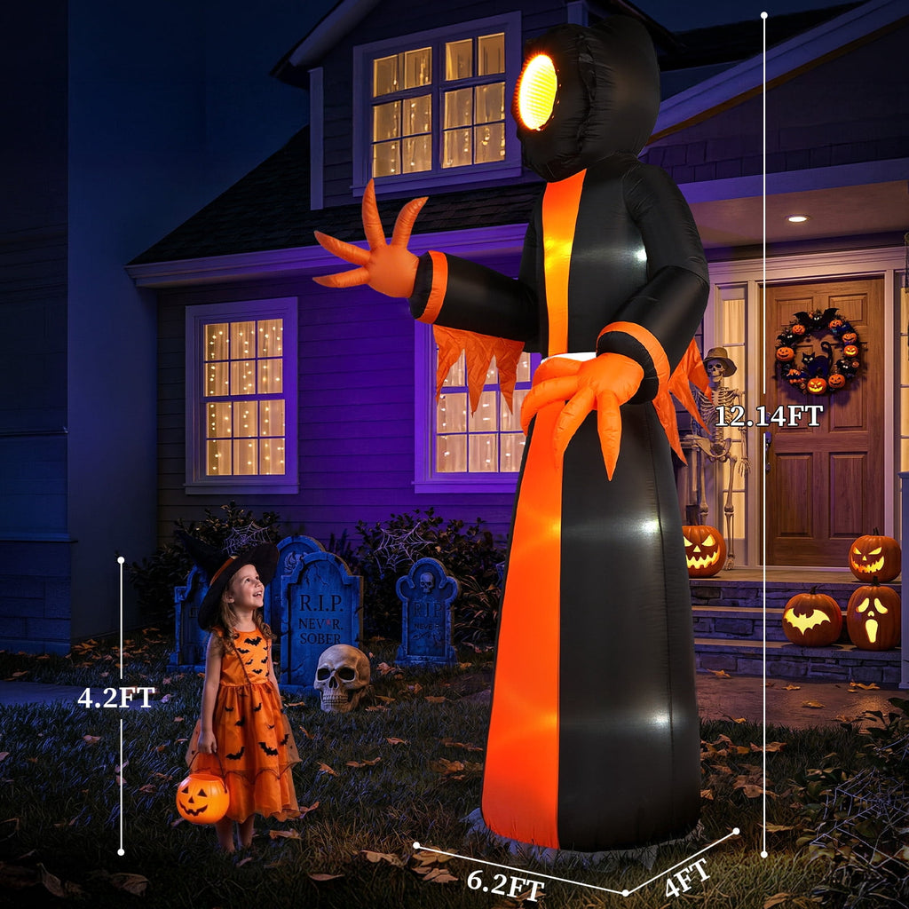 Zimtown 12 FT Halloween Inflatable Grim Reaper with Mirror Tunnel Face,Outdoor Halloween Decoration