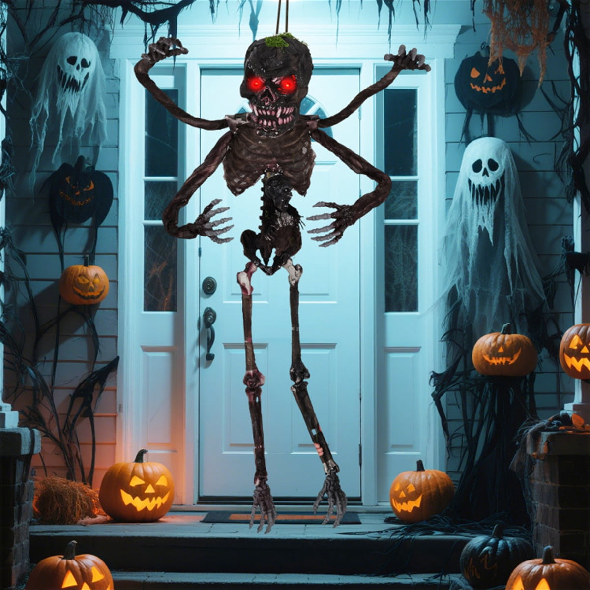 6ft Sound-Activated Halloween Skeleton Outdoor Decor with Flashing Red Eyes