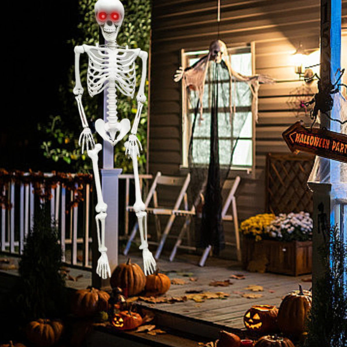 Skull Ornament，Skeleton Prop With Flashing Lights And Ghostly Sound Terrifying Standing Skeleton Skeleton With 165 Cm