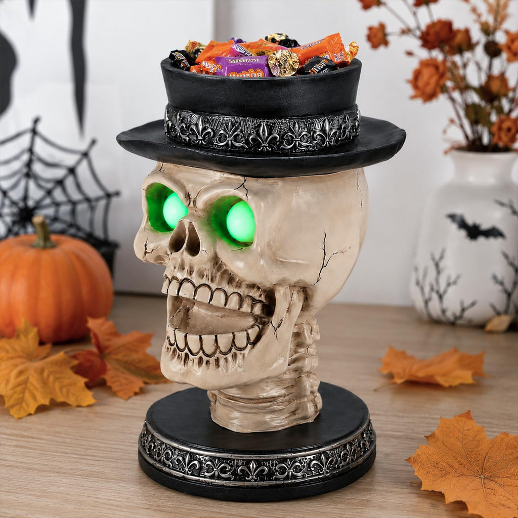 Halloween Ghost Statue with LED Glowing Eyes, Resin Ghost Figurine Tabletop Decor for Indoor Home, Mantel, Shelf, Entryway and Halloween Party Display