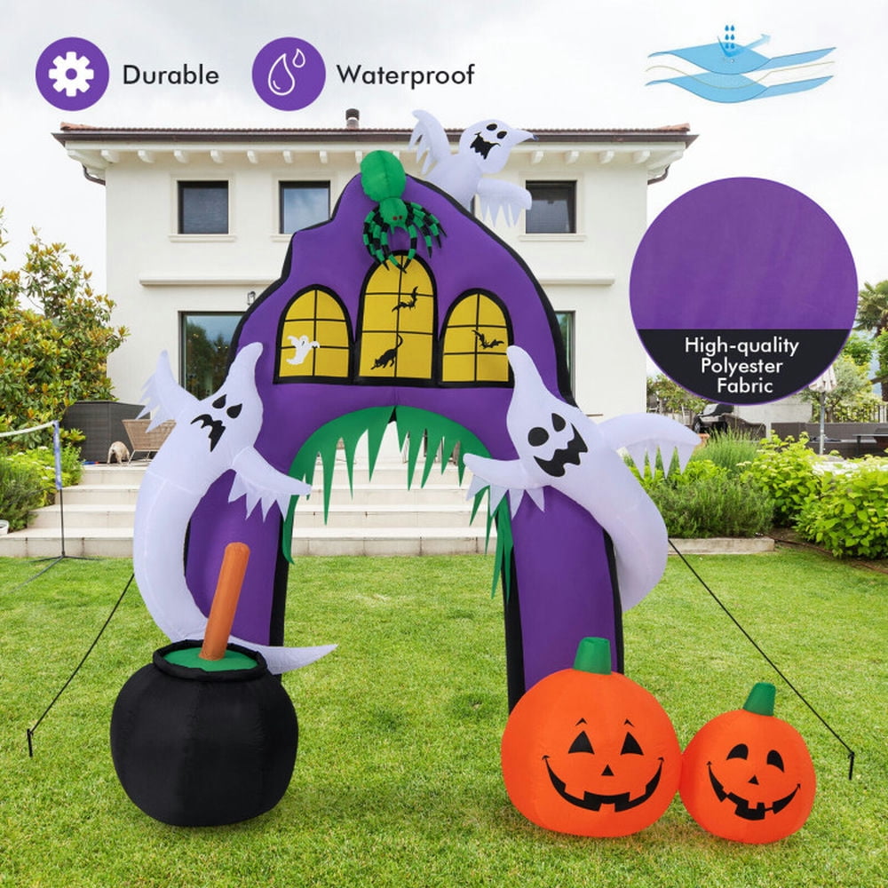 Spaco 9 Feet Tall Halloween Inflatable Castle Archway Decor with Spider Ghosts and Built-in LED Lights, Halloween Inflatable Castle Archway Decor, Perfect Decoration for Halloween, Purple