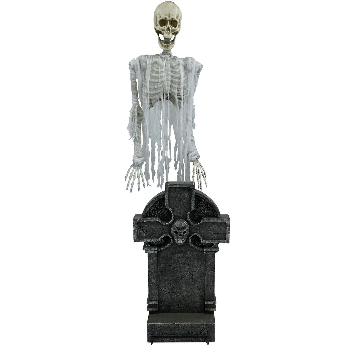 Haunted Hill Farm 5.8-Ft. Motion-Activated Floating Skeleton Ghost Over Tombstone by Tekky, Premium Halloween Animatronic, Battery Operated