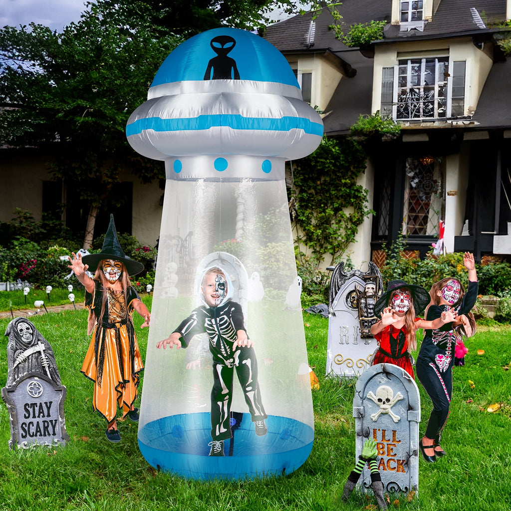 8.8FT Halloween Inflatable UFO Yard Decoration with Stand Inside Design
