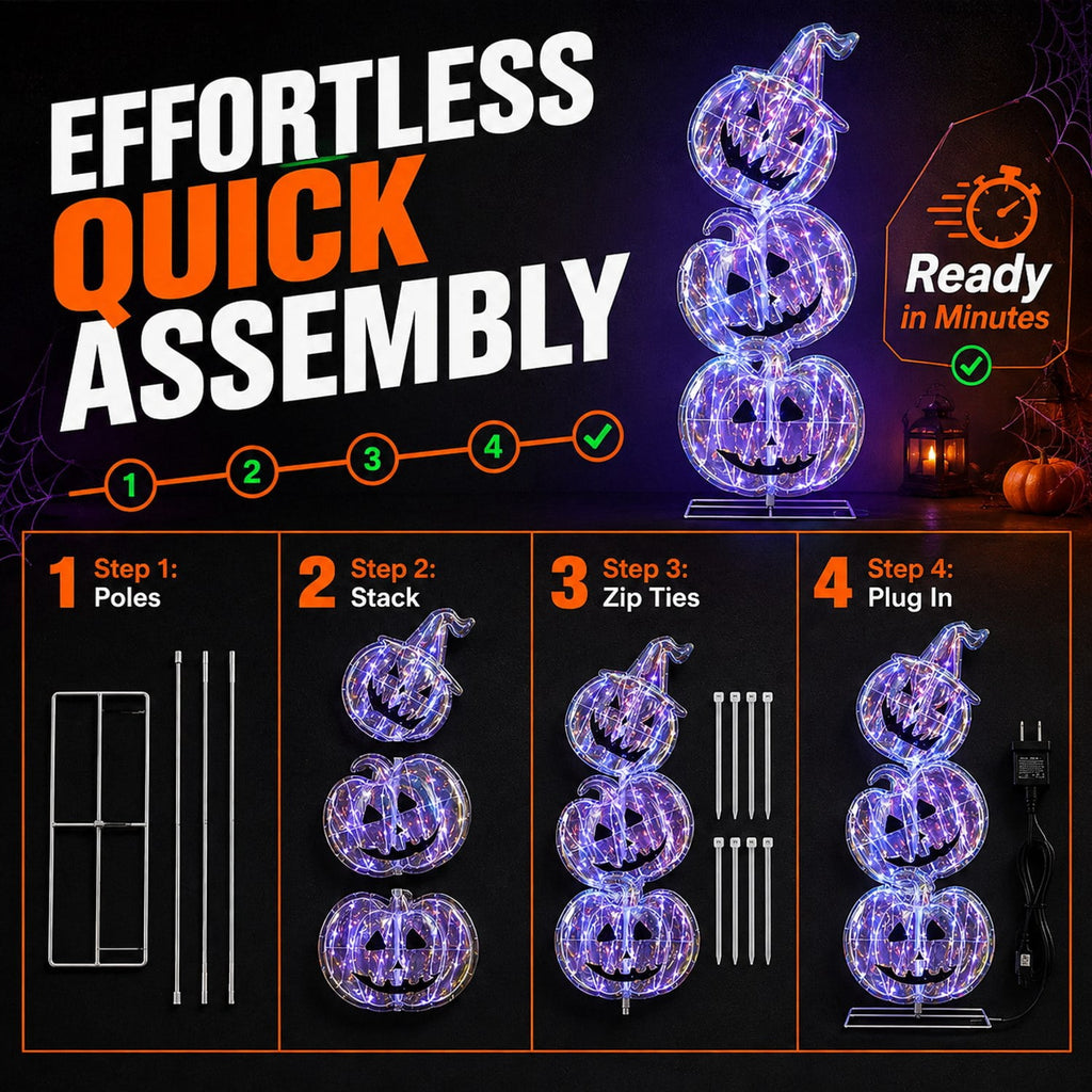 Lighted Halloween Pumpkin Stack with 150 LEDs, 3.4 ft