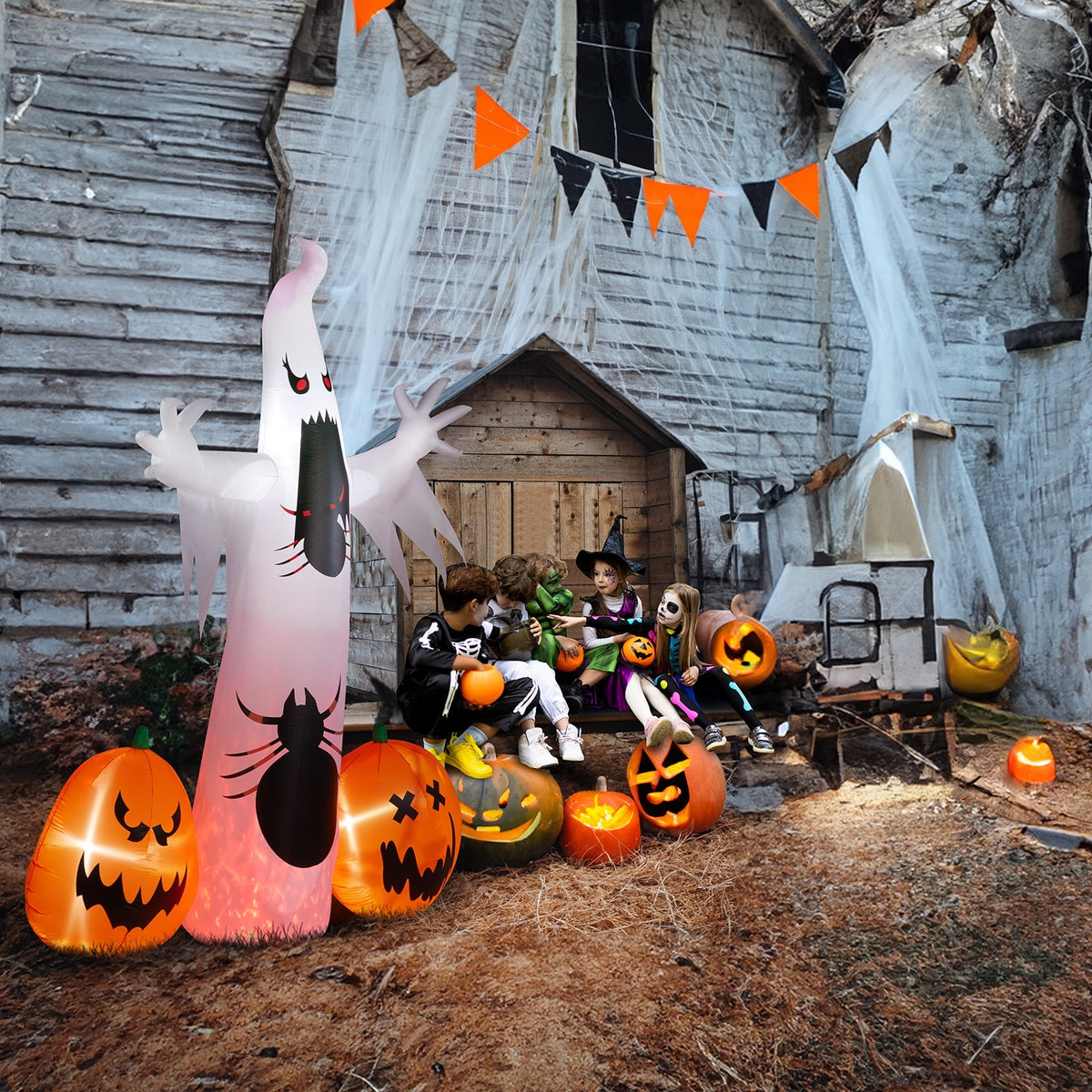 UBesGoo 12 ' Halloween Ghost & Pumpkin Outdoor Halloween Inflatables for Patio Garden Decor,1 Pcs