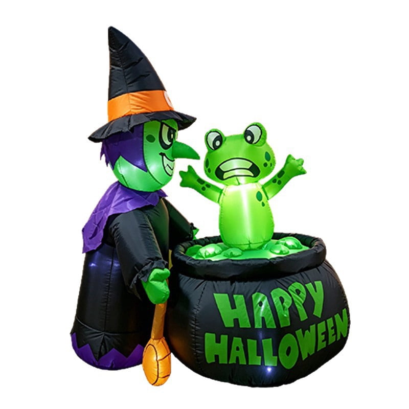 5 Ft Halloween Inflatable Witch and Cauldron Decoration with Green Frog, Inflatable Yard Decor Blow Up with Build-in LEDs Lights for Haunted House Indoor Outdoor Decor,Spooky Witch Cauldron Decor