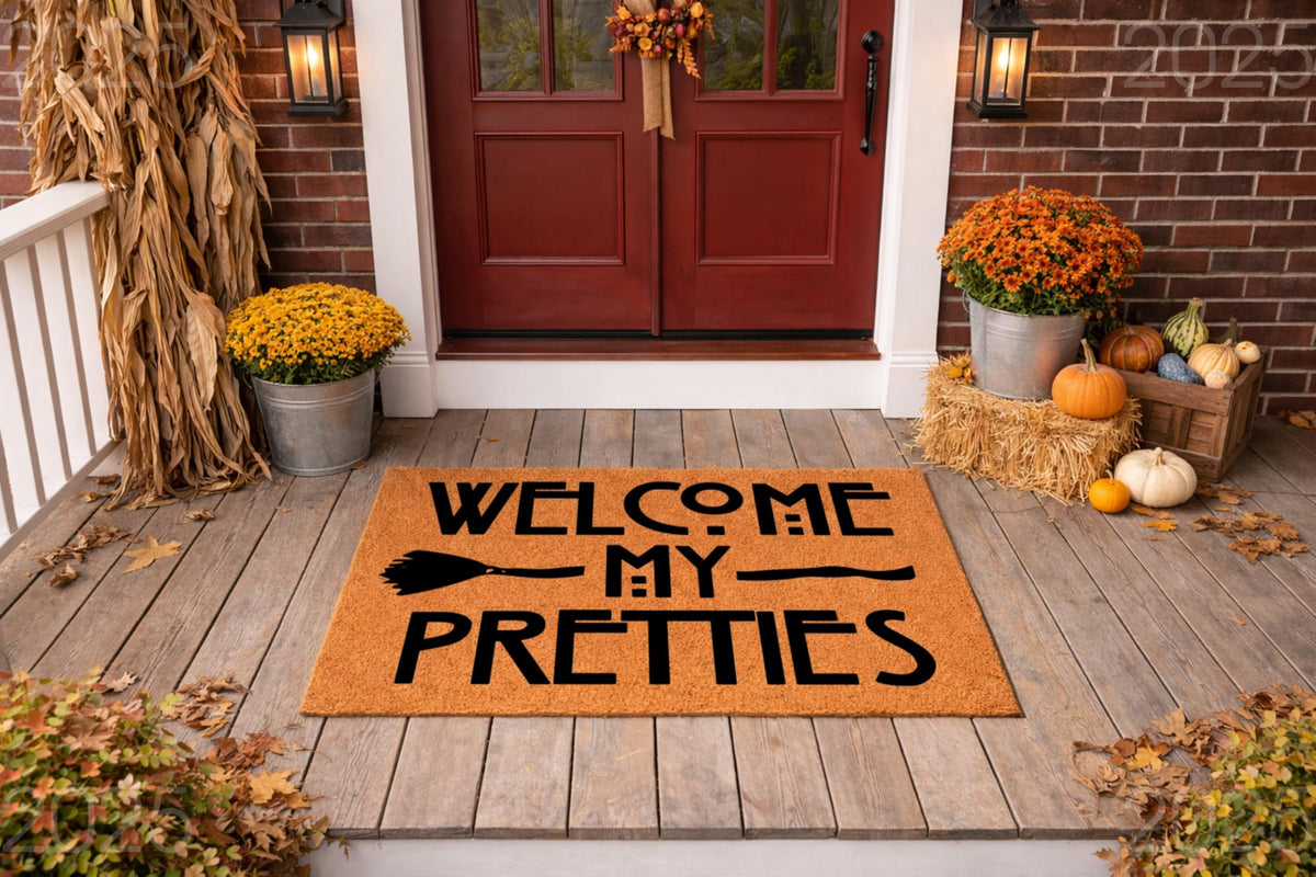Welcome My Pretties Door Mat | Halloween Welcome Mat | Witch Hat Doormat | Funny Doormat | Halloween Decor | Funny Door Mat | Home Doormat