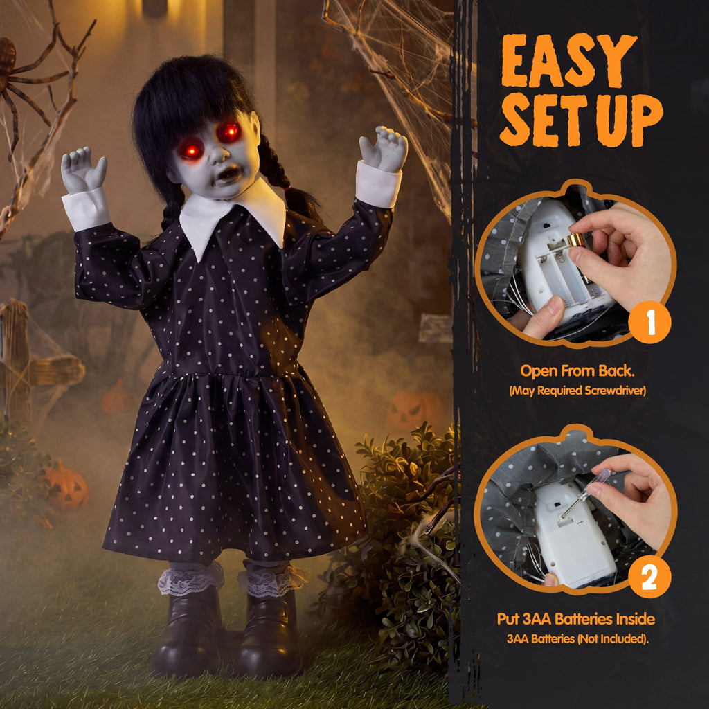 Joyfy 67"(5.6ft) Standing Grim Reaper with Chain, Large Halloween Decorations Outdoor, Life Size Animatronics Skelton, Sound-Actived Party Decor with Creepy Sound & LED Eyes, Scary Haunted House Prop