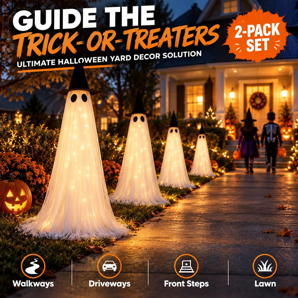 Light Up Halloween Ghost Decor 8 Modes Dual Power 5ft 2 Pack
