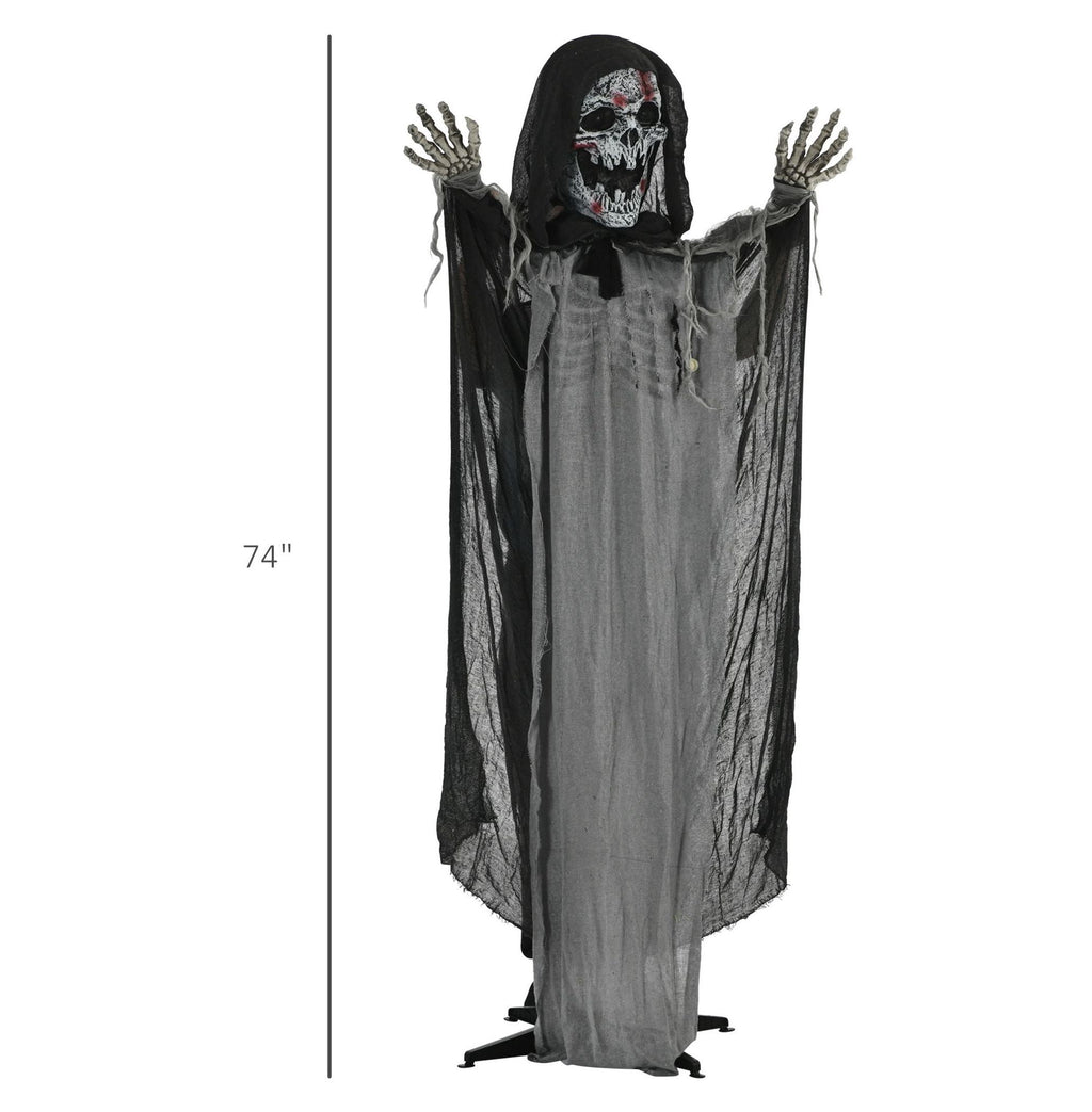 Halloween Witch Decoration Animated Prop - 74" Skeleton with Light Up Eyes & Howling Sound - Indoor/Outdoor Spooky Decor for Yard, Parties
