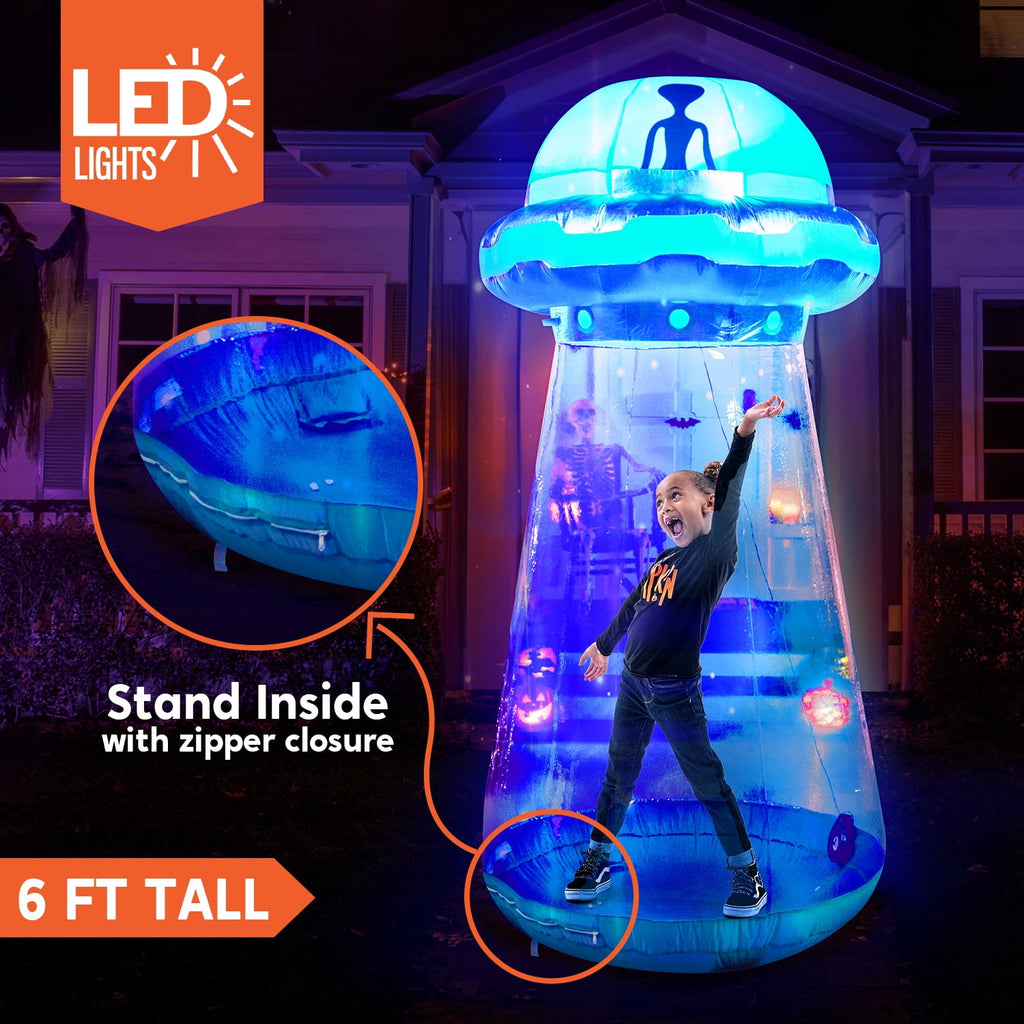 Joyfy 9 ft Halloween Inflatable UFO Alien Decoration with Built-in LEDs,UFO Halloween Decorations Outdoor Blow Up Yard Lawn Decoration