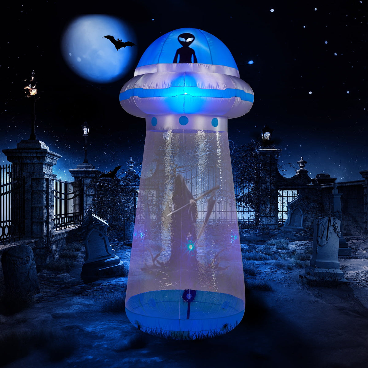 8.8 FT Halloween Inflatable UFO Yard Decoration with LED Lights Stand Inside Blow Up Decor