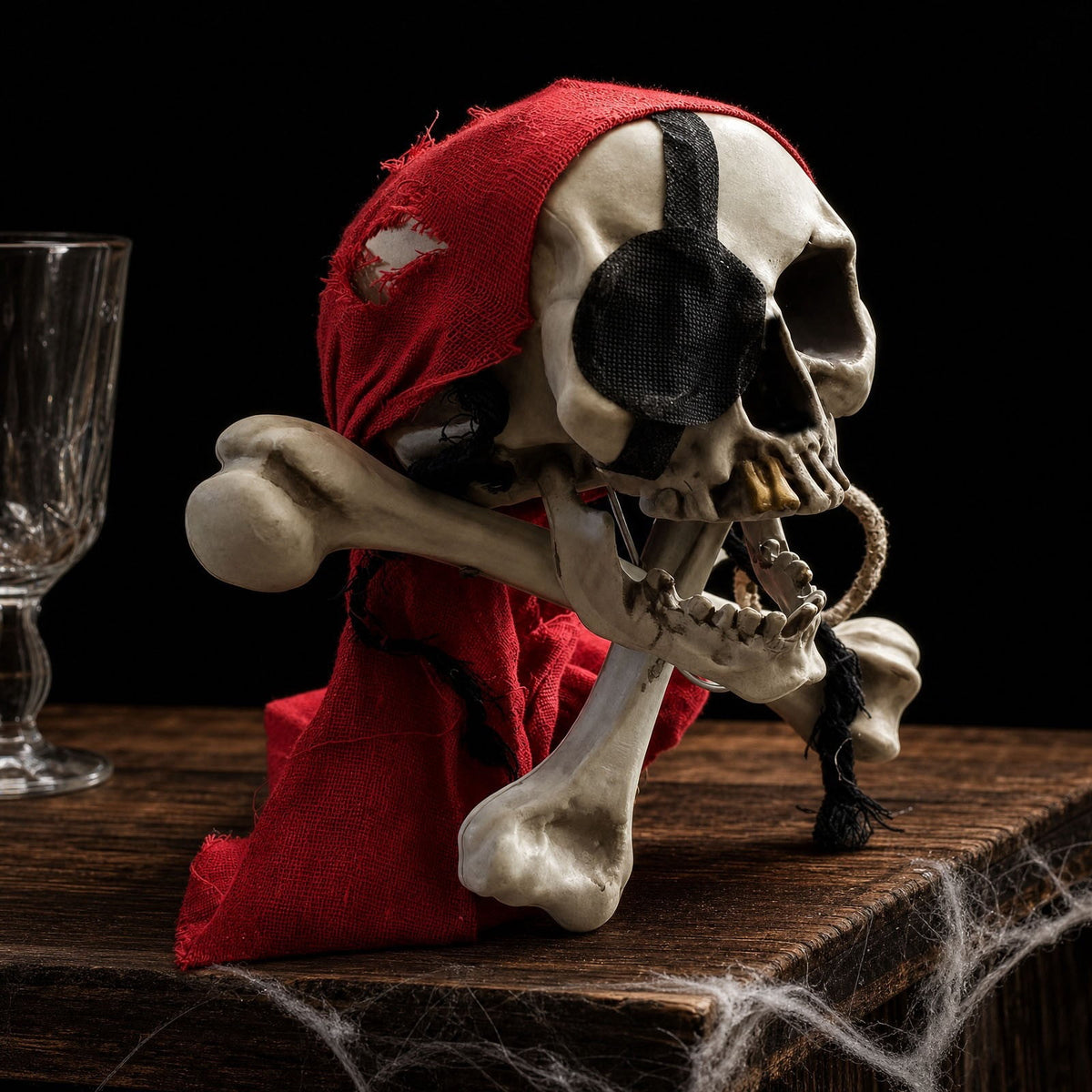 Halloween Pirate Resin Figurine 7.9 Inch - Skull Skeleton Tabletop Decor with Tricorn Hat for Mantel Shelf Party Centerpiece Home Accent