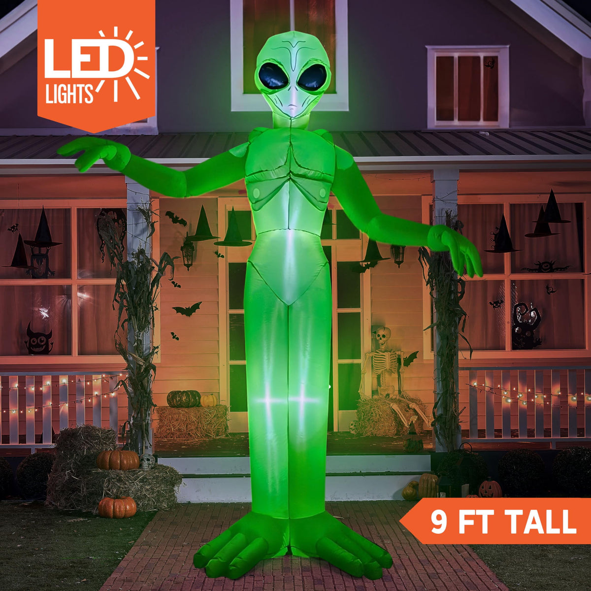 Joyfy 9 ft Halloween Inflatable UFO Alien Decoration with Built-in LEDs,UFO Halloween Decorations Outdoor Blow Up Yard Lawn Decoration