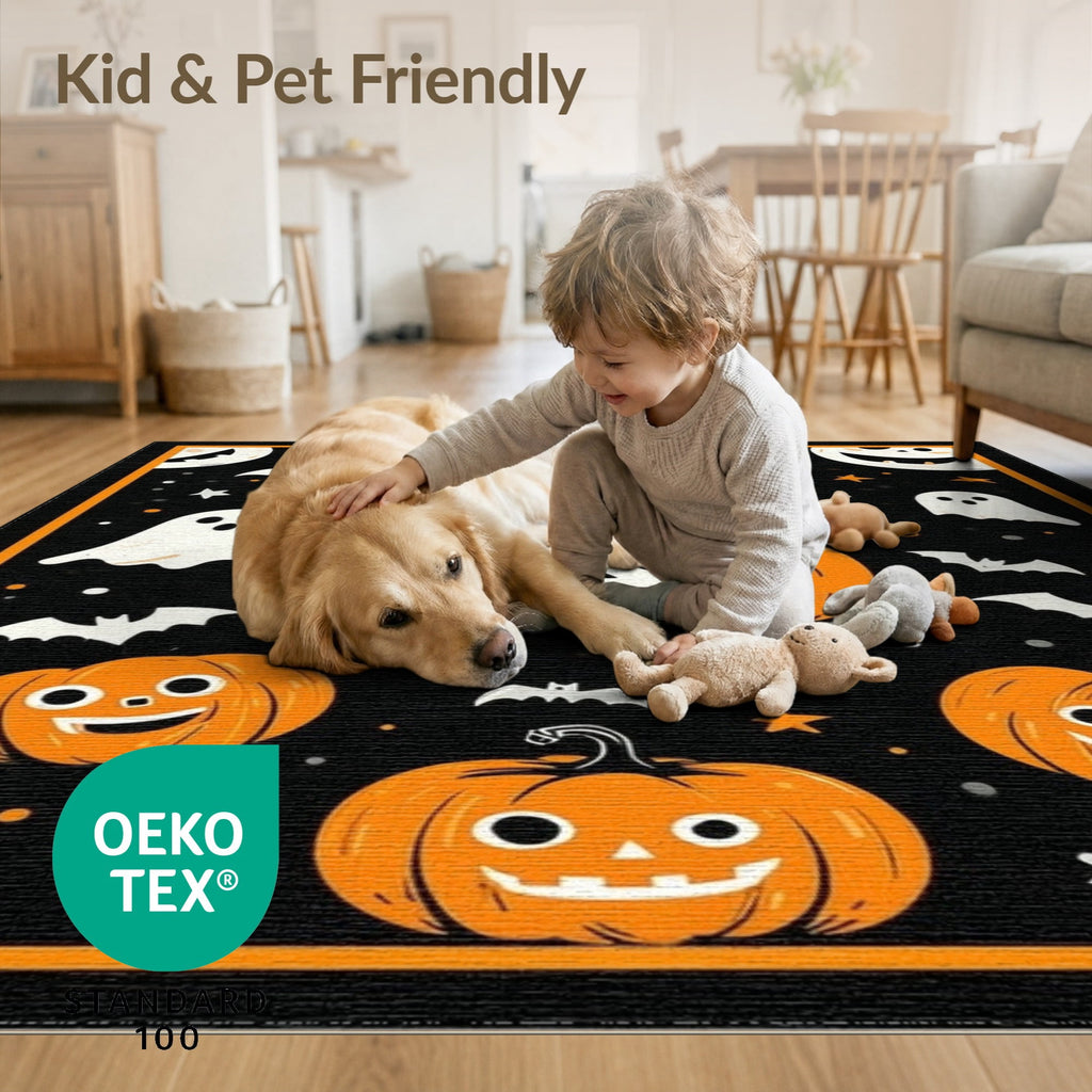 ODIKA Halloween Ghost Pumpkin Bat Skull Welcome Doormat Fiber Door for Dorm Room, Small Living Apartment, Stain Resistant Low Profile