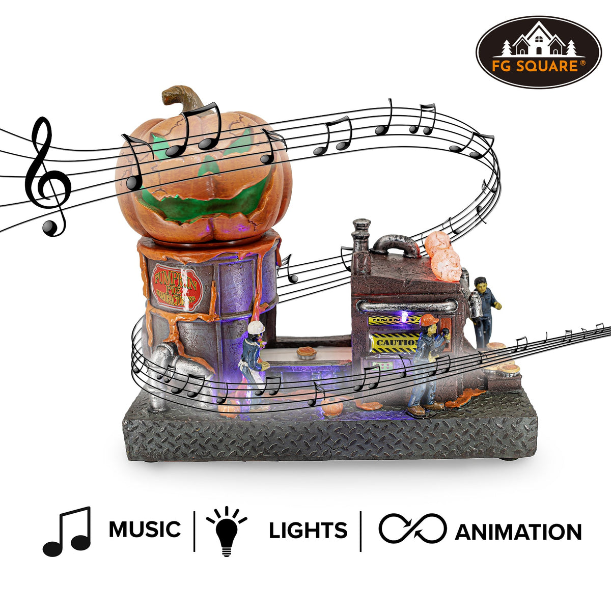 FG Square Pumpkin Pie Manufacturing Halloween Village